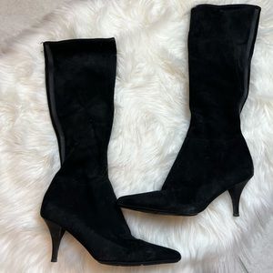 Prada tall suede heeled boots